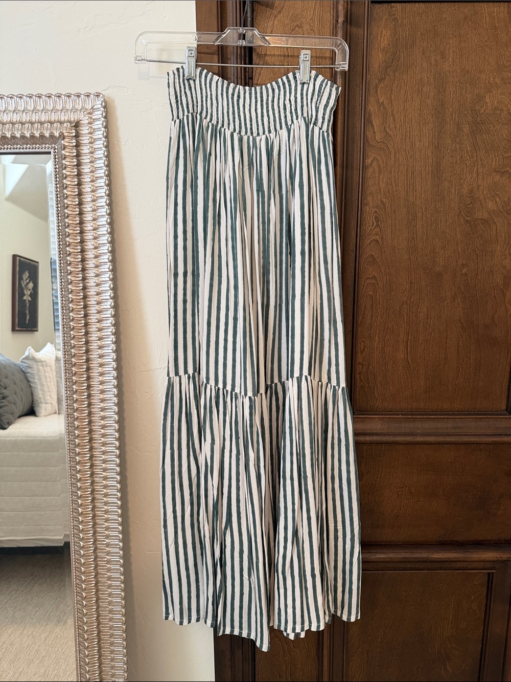 Emerson Fry Green & White Striped Smocked Maxi Skirt